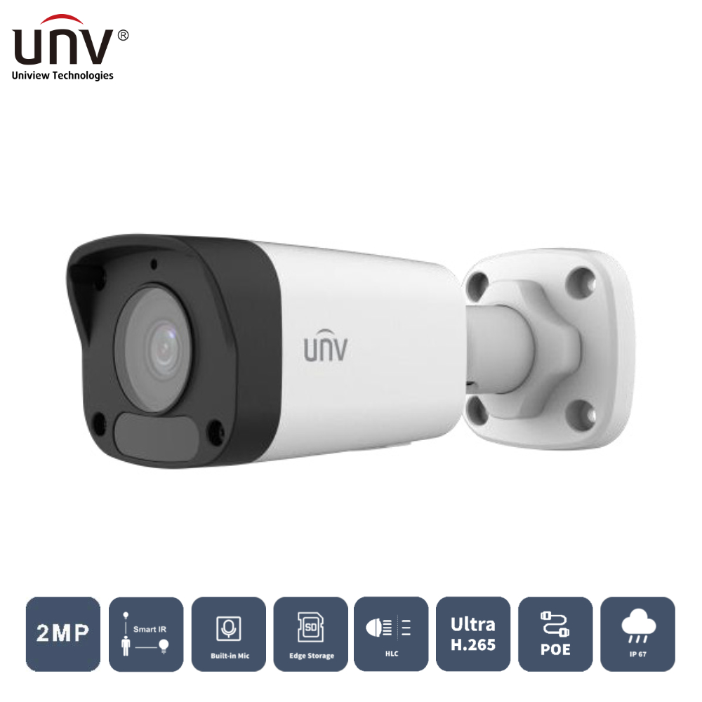 UNIVIEW IPC2122LB-ASF28K-A 2MP 2.8MM 30MT H265+ IP67 DAHİLİ SES IR BULLET IP KAMERA