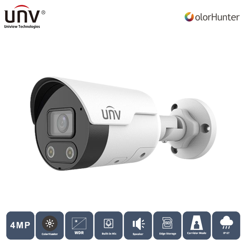 UNIVIEW IPC2124LE-ADF28KMC-WL 4MP 2.8MM COLORHUNTER H265+ IP67 DAHİLİ SES/HOPARLÖR IR BULLET IP KAMERA