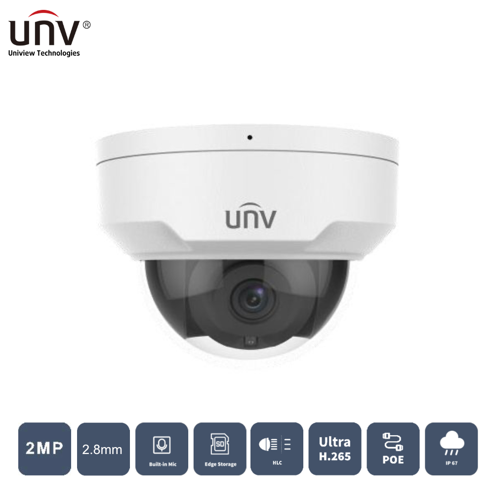 UNIVIEW IPC322LB-ASF28K-A 2MP 2.8MM CMOS 30MT H265+ IP67/IK10 DAHİLİ SES IP DOME KAMERA