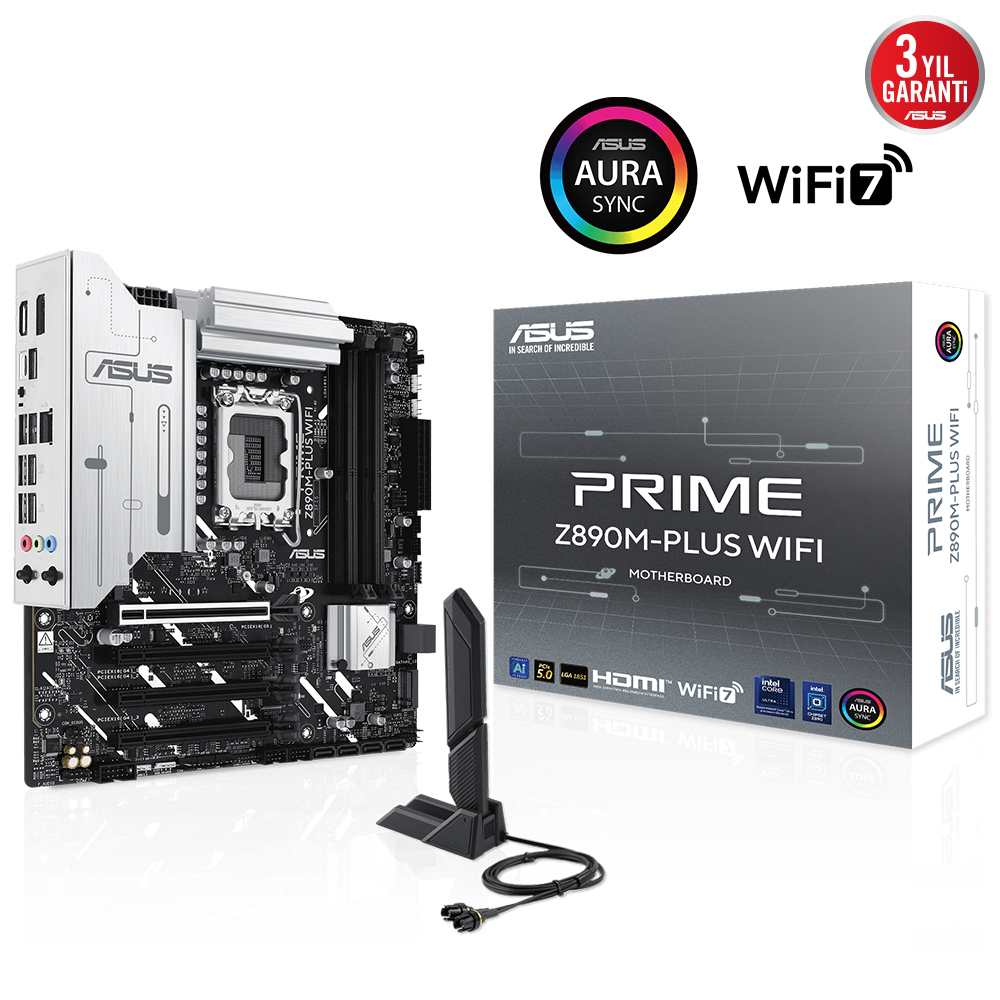 ASUS PRIME Z890M-PLUS WIFI 4x DDR5 DP/HDMI 3x M.2 1x 2.5GLAN/WIFI7/BT USB3.2 1851P ANAKART