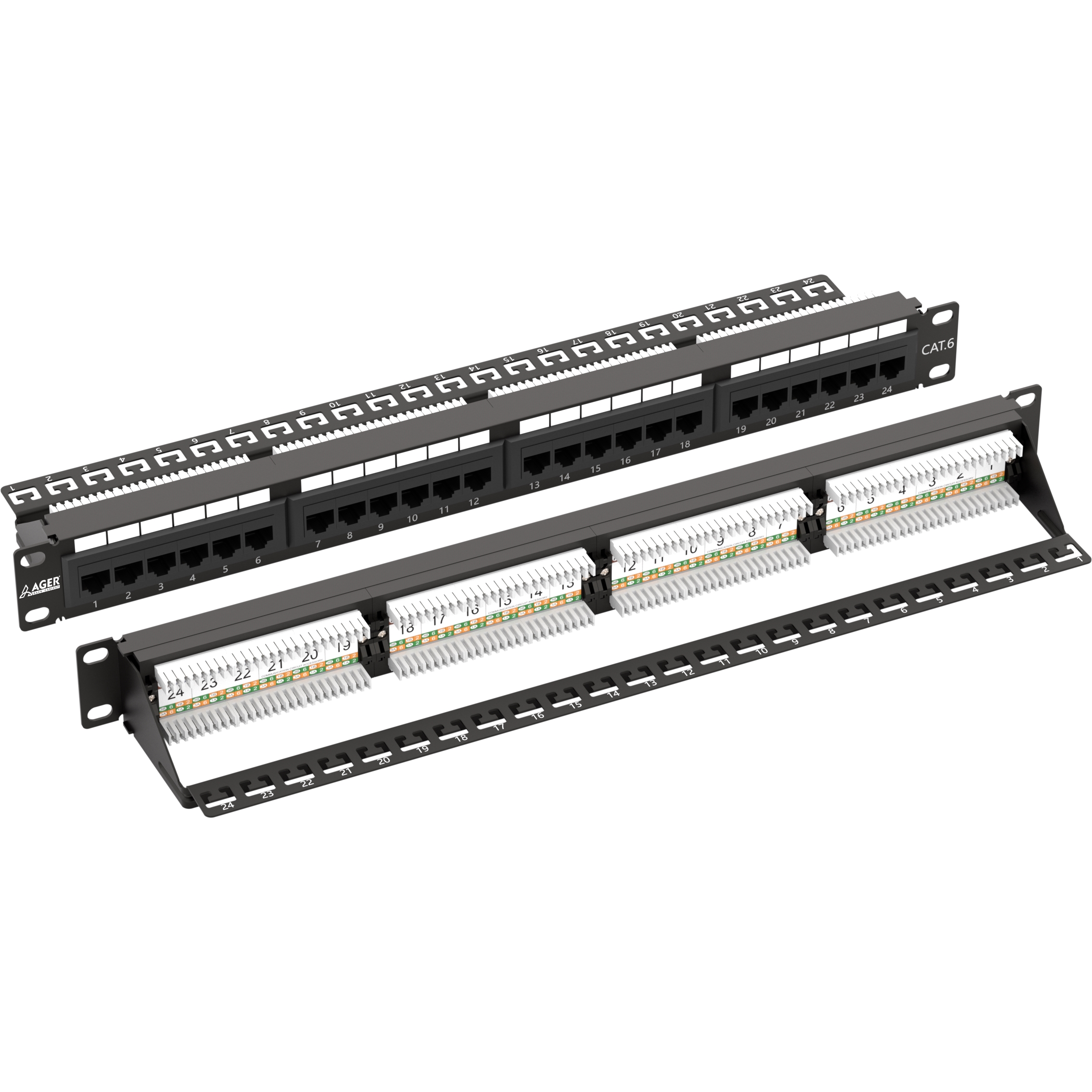 AGER AC-611-24E 8P8C,LSA,ALTIN KONTAK 24 PORT CAT6 DOLU 1U ZIRHSIZ PATCH PANEL