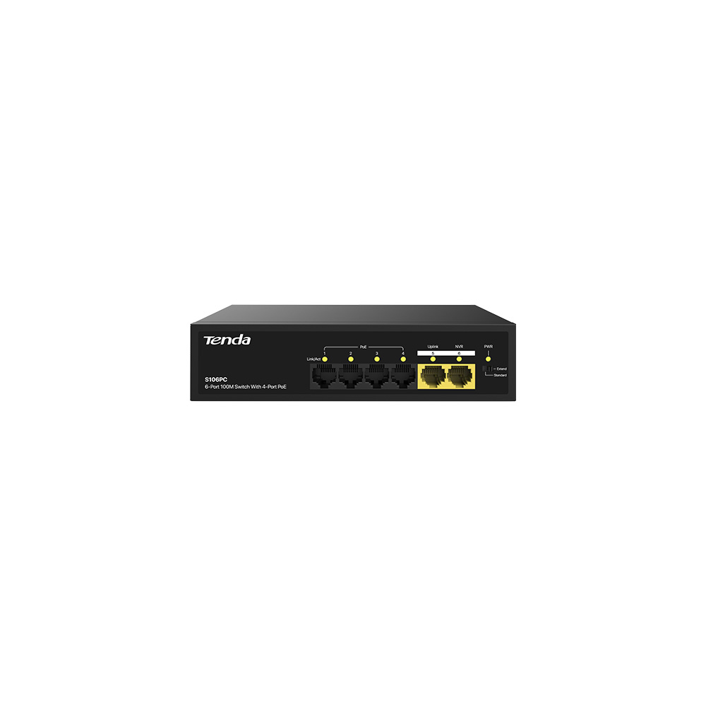 TENDA S106PC 6 PORT 10/100 4 PORT POE 2 PORT UPLINK 55w YONETILEMEZ DESKTOP SWITCH