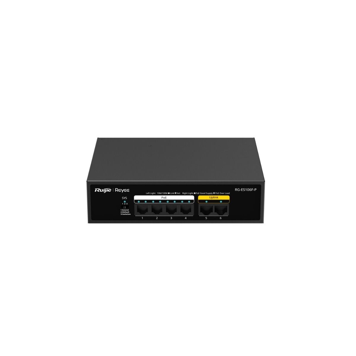 RUIJIE REYEE RG-ES106F-P 6 PORT 10/100 4 PORT POE 2 PORT UPLINK 54W YONETILEMEZ DESKTOP SWITCH