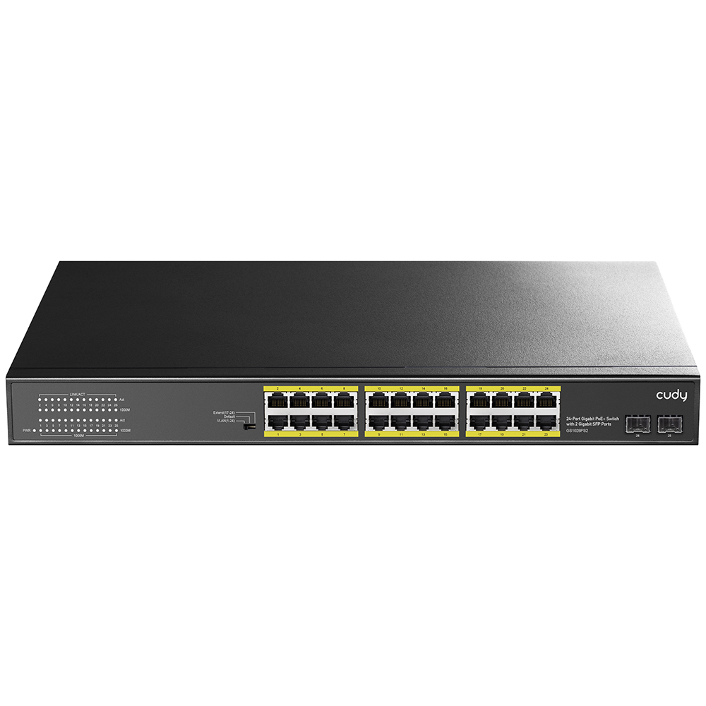 CUDY GS1028PS2 24 PORT 10/100/1000 24 PORT POE+ 2 X SFP YONETILEMEZ RACK MOUNT SWITCH