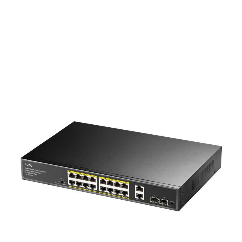 CUDY GS1018PS2 16 PORT 10/100/1000 16 PORT POE+ 2 PORT UPLINK +2 SFP 200W YONETILEMEZ RACK MOUNT SWITCH