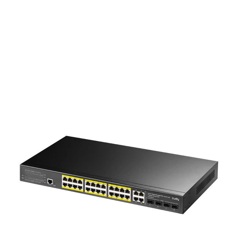 CUDY GS2028PS4-300W 24 PORT 10/100/1000 24 PORT POE+ 4 PORT UPLINK+4 PORT SFP YONETILEBILIR RACK MOUNT SWITCH