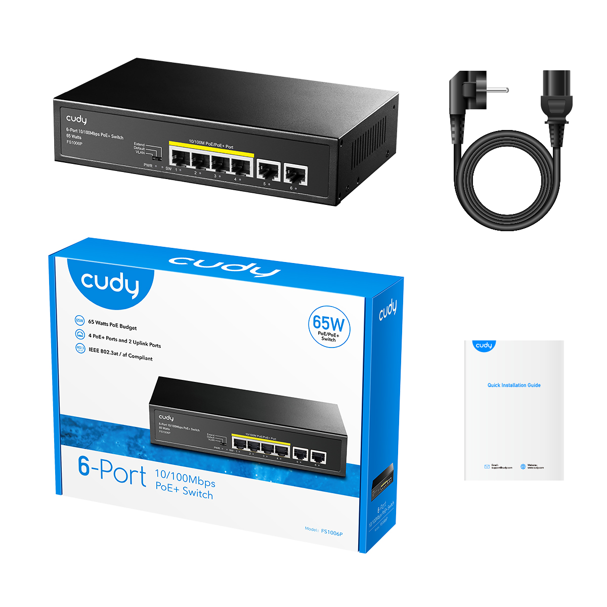 CUDY FS1006P 6 PORT 10/100 4 PORT POE+ 60W YONETILEMEZ DESKTOP SWITCH