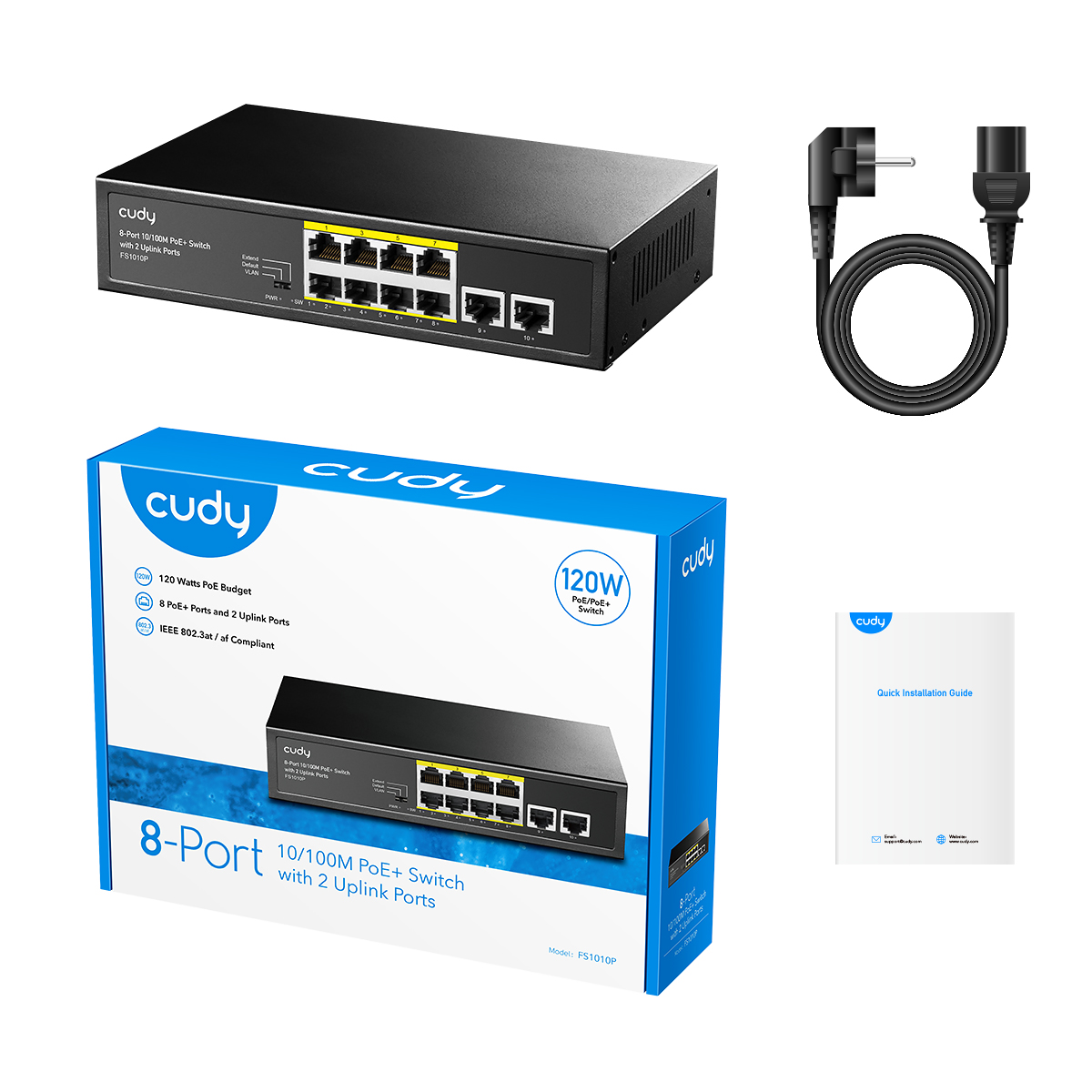 CUDY FS1010P 8 PORT 10/100 8 PORT POE+ 2 PORT UPLINK 120W YONETILEMEZ DESKTOP SWITCH