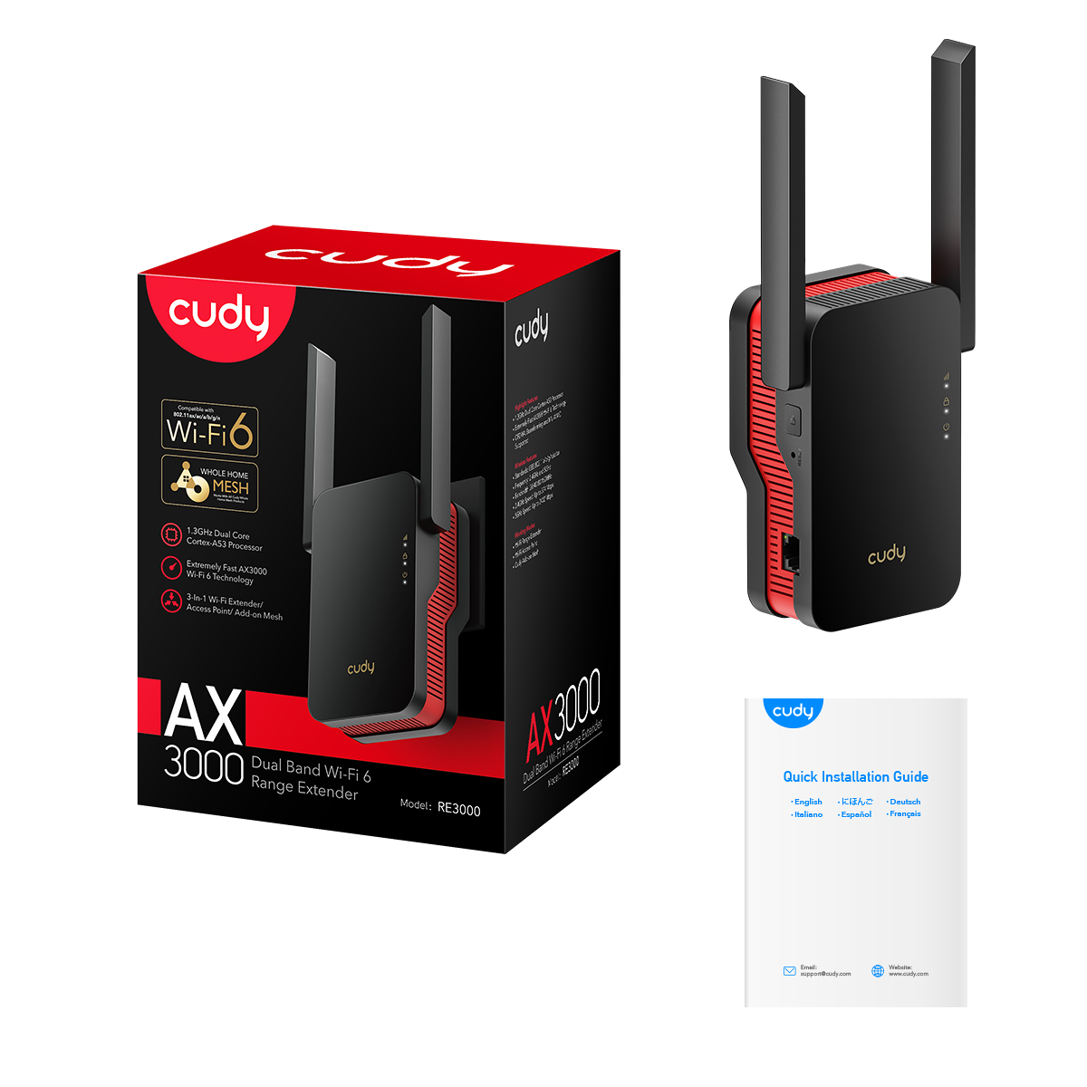 CUDY RE3000 AX3000 Wi-Fi 6 1PORT 2 ANTEN 2.4/5GHz INDOOR REPEATER MENZİL GENİŞLETİCİ