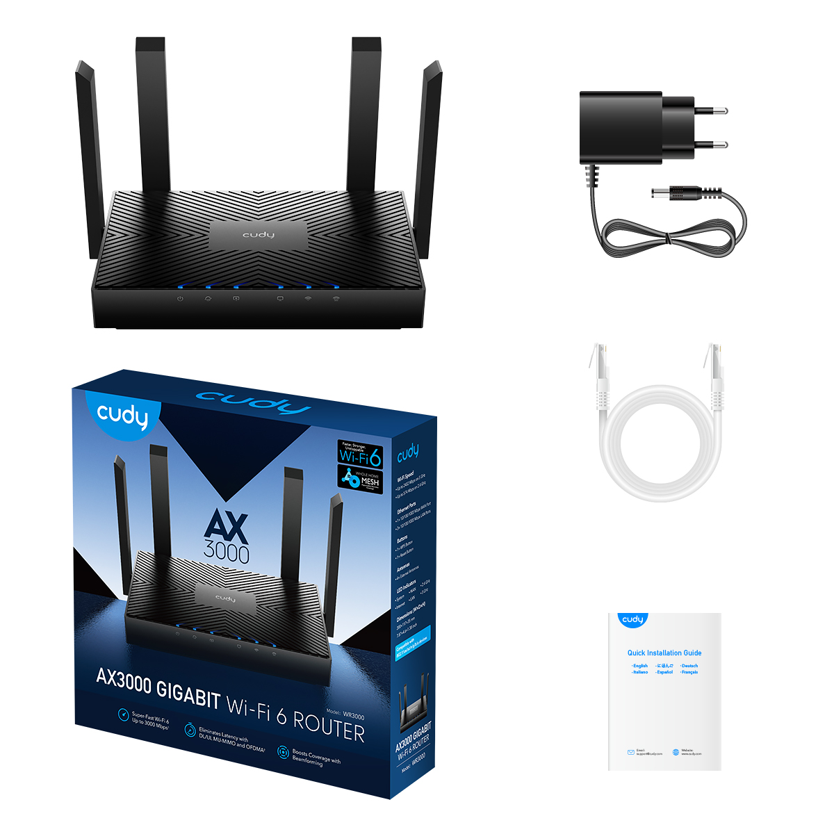 CUDY WR3000 AX3000 Wi-Fi 6 4PORT GIGABIT 4 ANTEN DUALBAND ROUTER