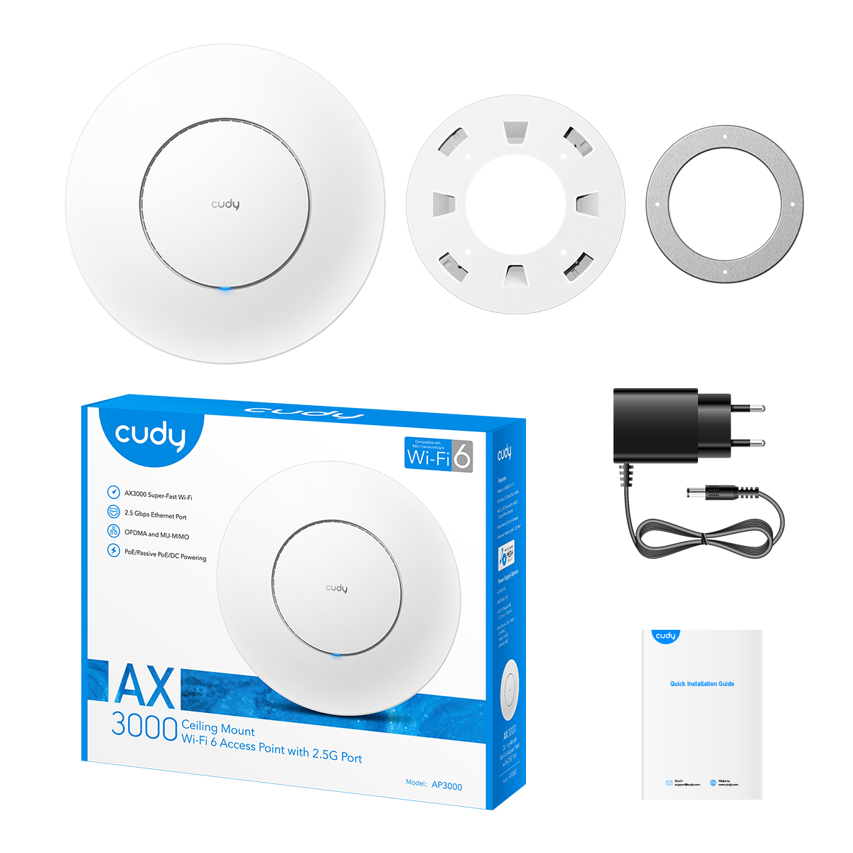 CUDY AP3000 AX3000 Wi-Fi 6 1PORT 5.6DBI 2.4 GHZ & 5 GHZ TAVAN TİPİ ACCESS POINT