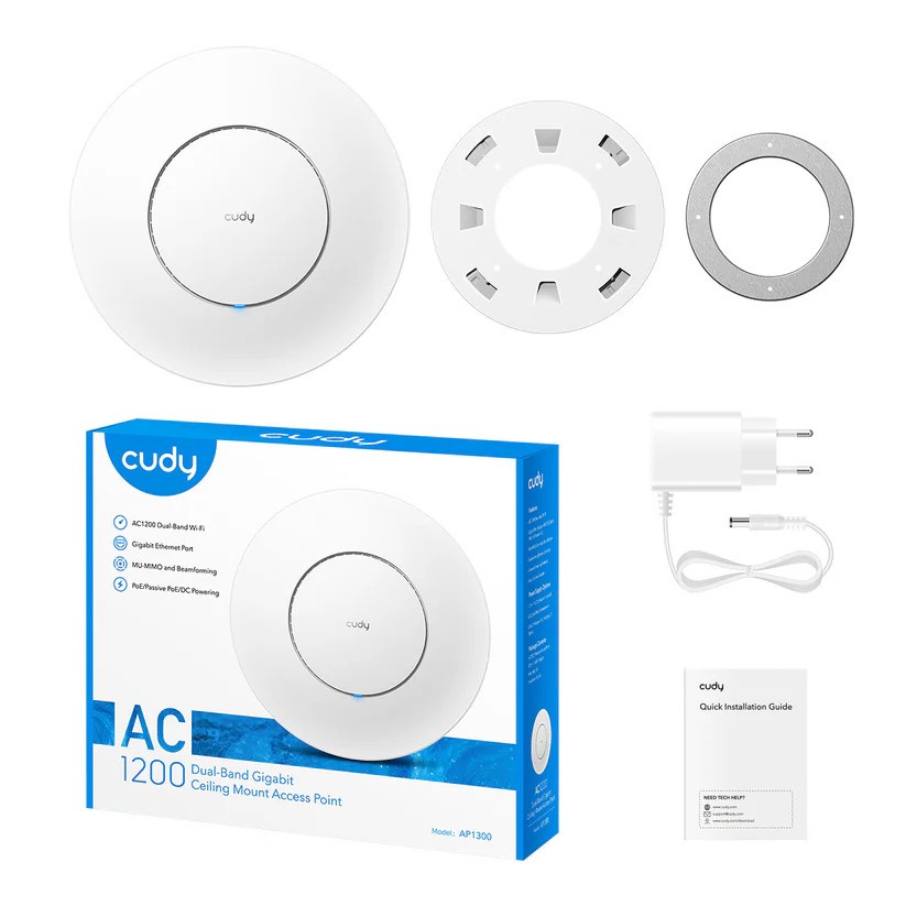 CUDY AP1300 AC1200 1PORT 1X10/100/1000 MBPS 4.64DBI 2.4 GHZ & 5 GHZ TAVAN TİPİ ACCESS POINT