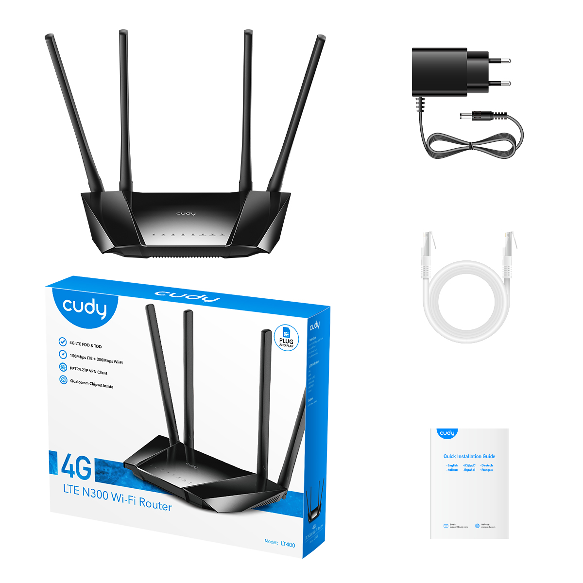 CUDY LT400_EU 300MBPS 4 PORT 4 ANTEN 4G LTE INDOOR SIM KART GİRİŞLİ ROUTER